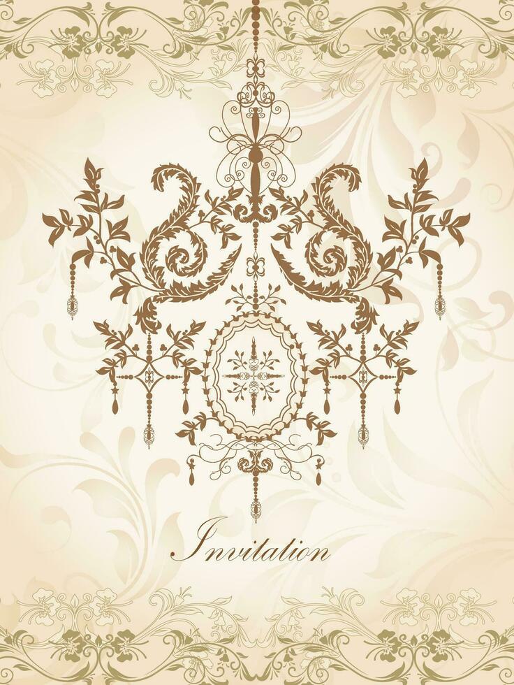 Vintage invitation card with ornate elegant retro abstract floral design vector