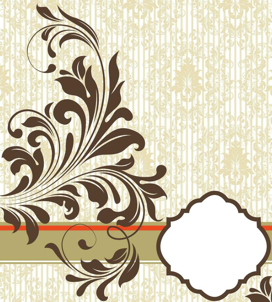 Vintage invitation card with ornate elegant retro abstract floral design vector