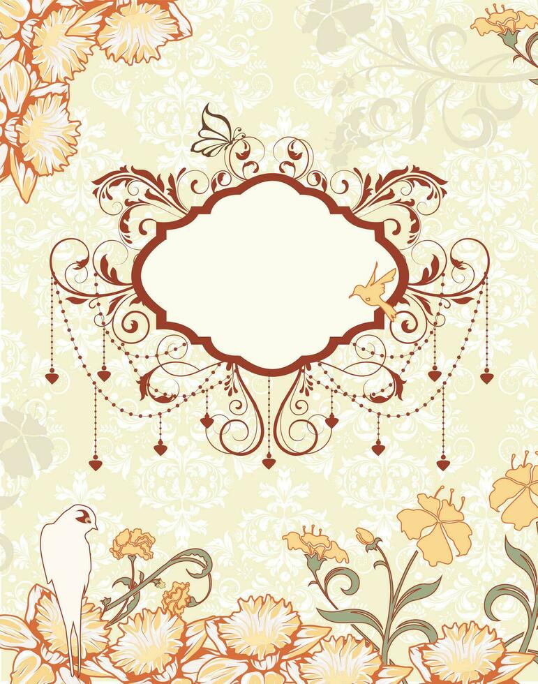 Vintage invitation card with ornate elegant retro abstract floral design vector