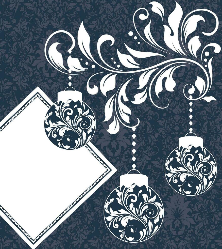 Vintage Christmas card with ornate elegant retro abstract floral design vector