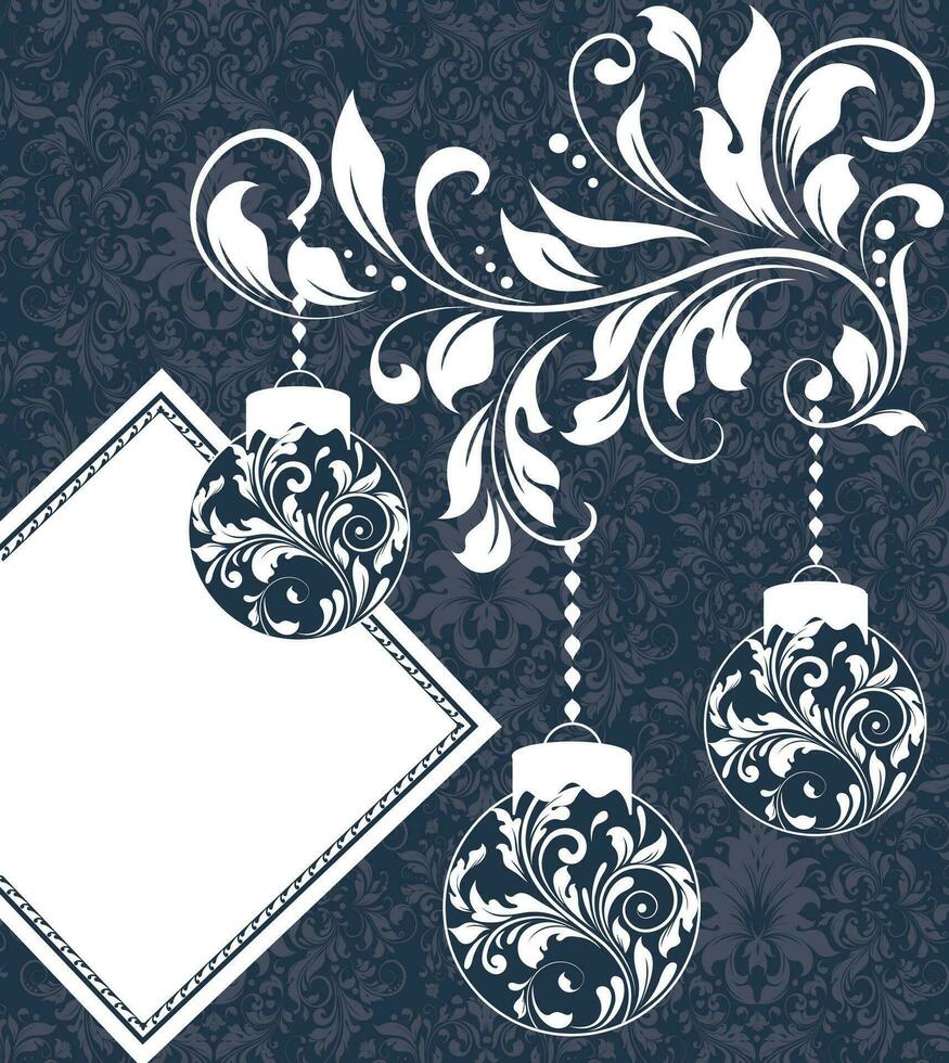 Clásico Navidad tarjeta con florido elegante retro resumen floral diseño vector