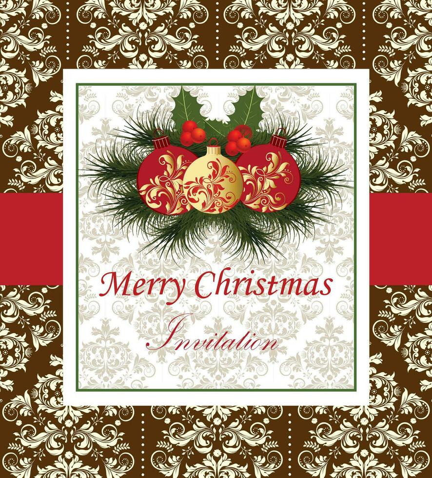 Vintage Christmas card with ornate elegant retro abstract floral design vector