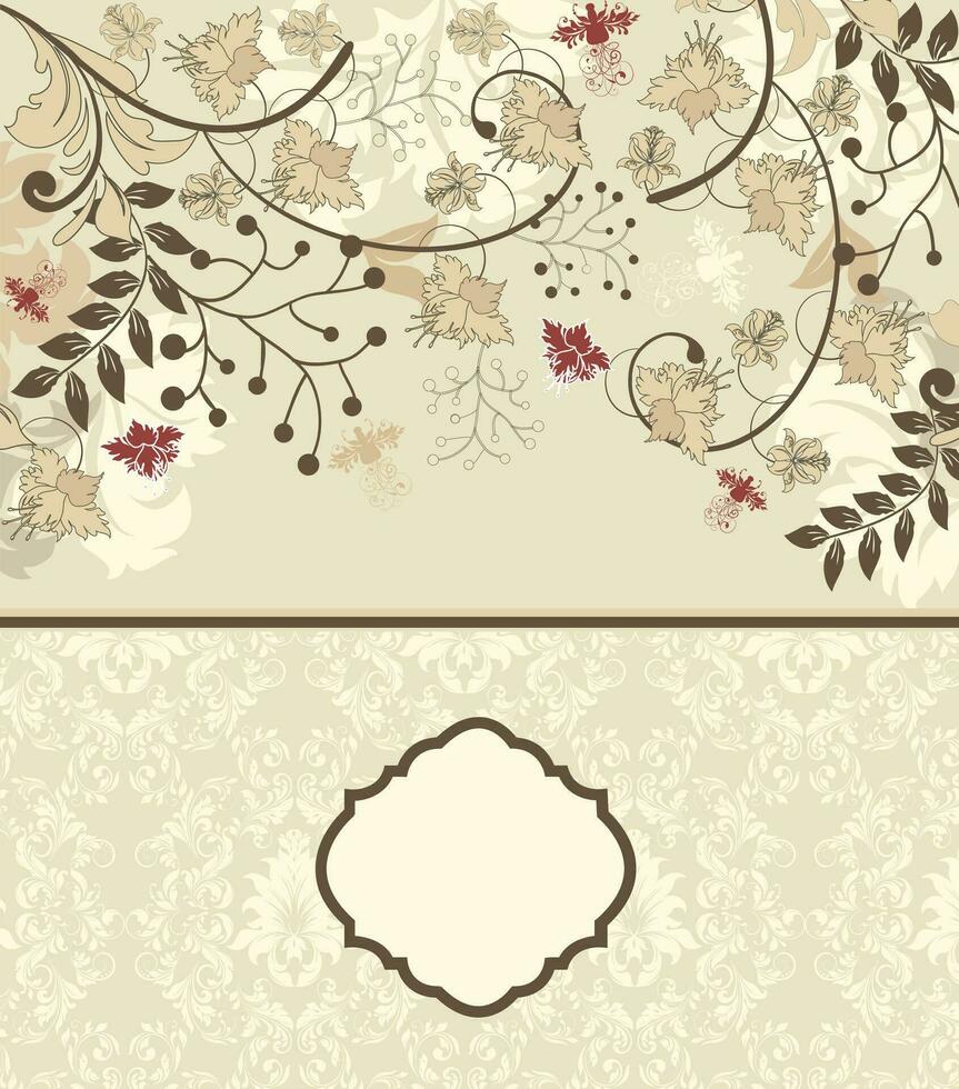 Vintage invitation card with ornate elegant retro abstract floral design vector