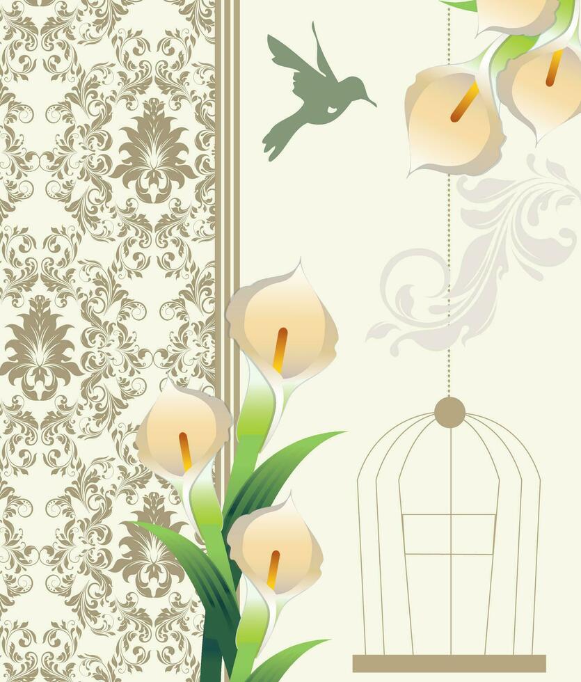 Vintage invitation card with ornate elegant retro abstract floral design vector
