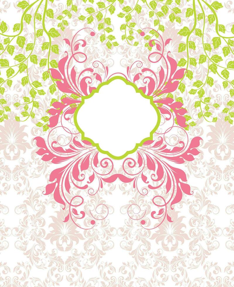 Vintage invitation card with ornate elegant retro abstract floral design vector