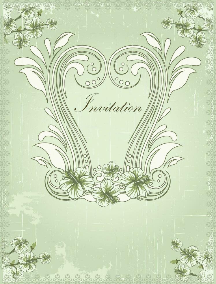 Vintage invitation card with ornate elegant retro abstract floral design vector
