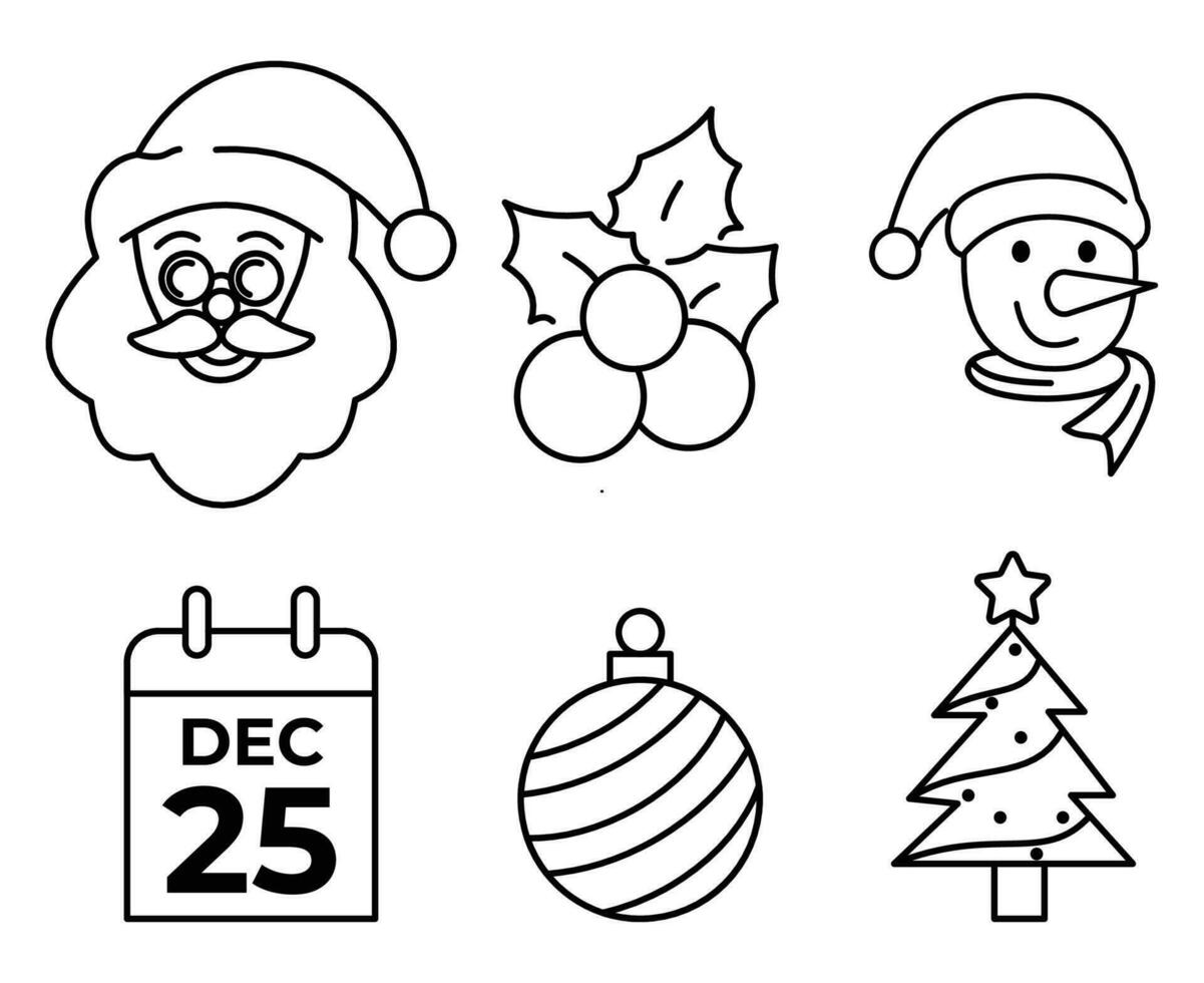 set of merry christmas icon in line style vector