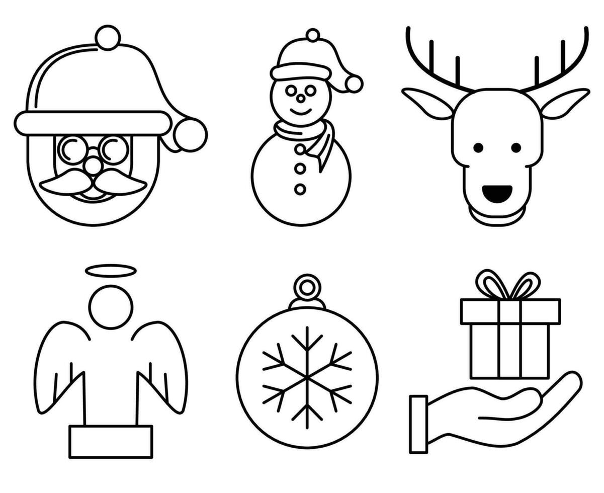 set of christmas ornaments icon vector in line style or christmas Icon Set