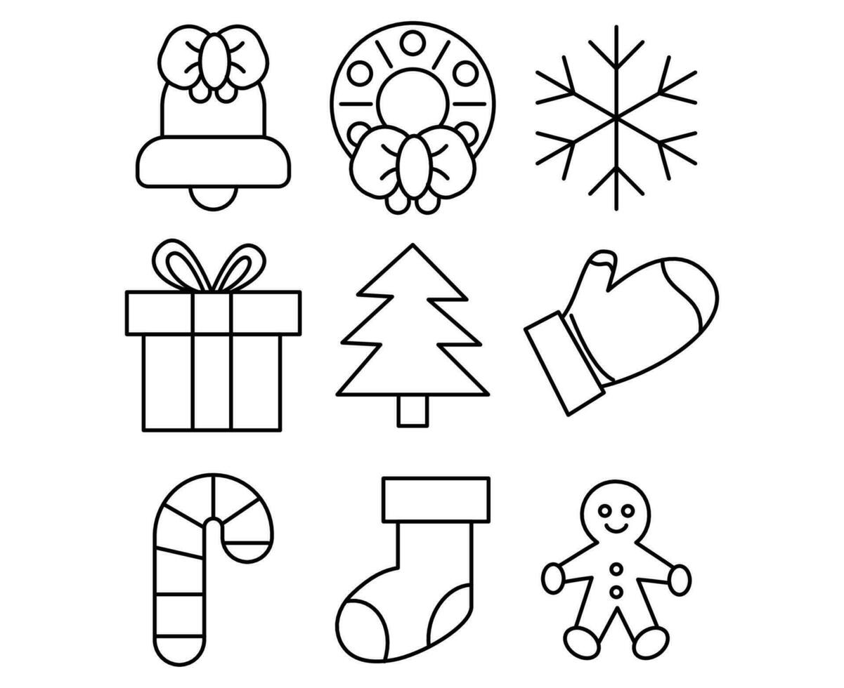 christmas Icon Set or christmas ornaments icon vector in line style