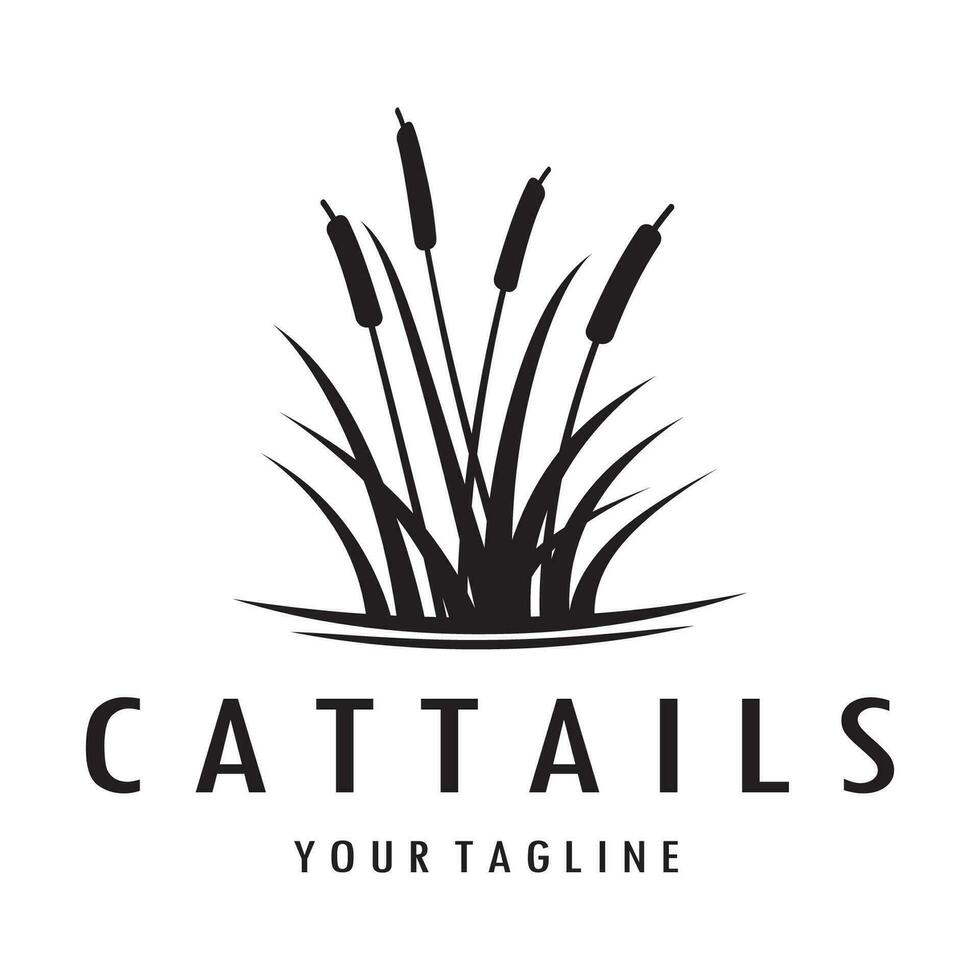 cattails or river reed grass plant logo design, aquatic plants, swamp, wild grass vector