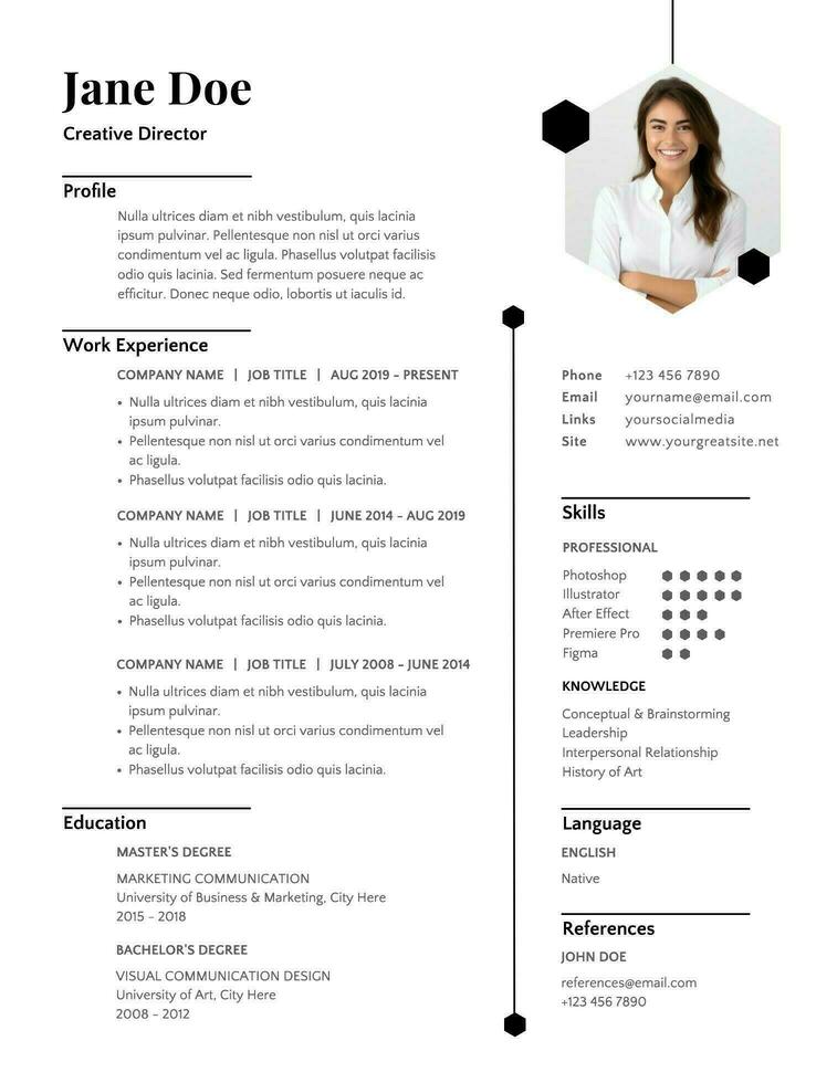 Resume with Minimalist Style in Black and White template