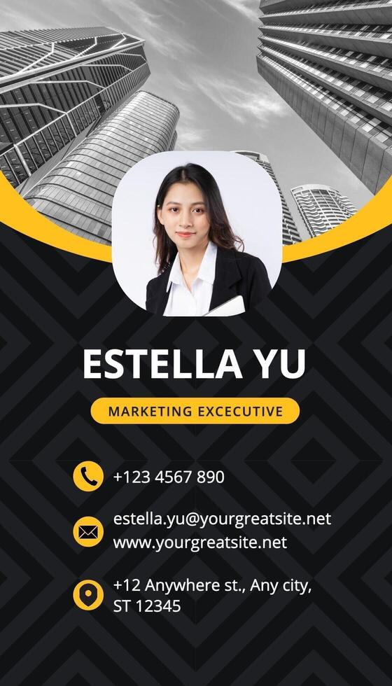 Black and Yellow Simple Business Card Vertical template