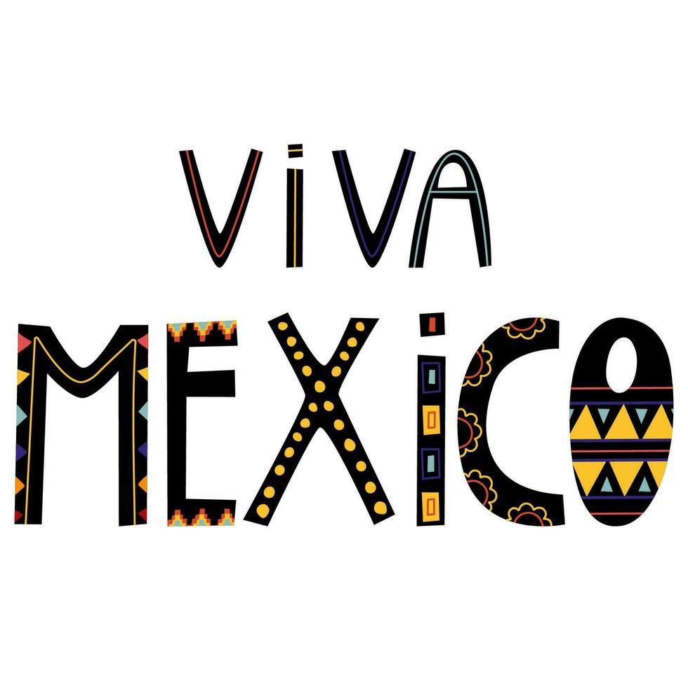 Viva Mexico decorated logo, lettering. Viva Mexico handwritten text.Used for greeting card, and poster design. vector