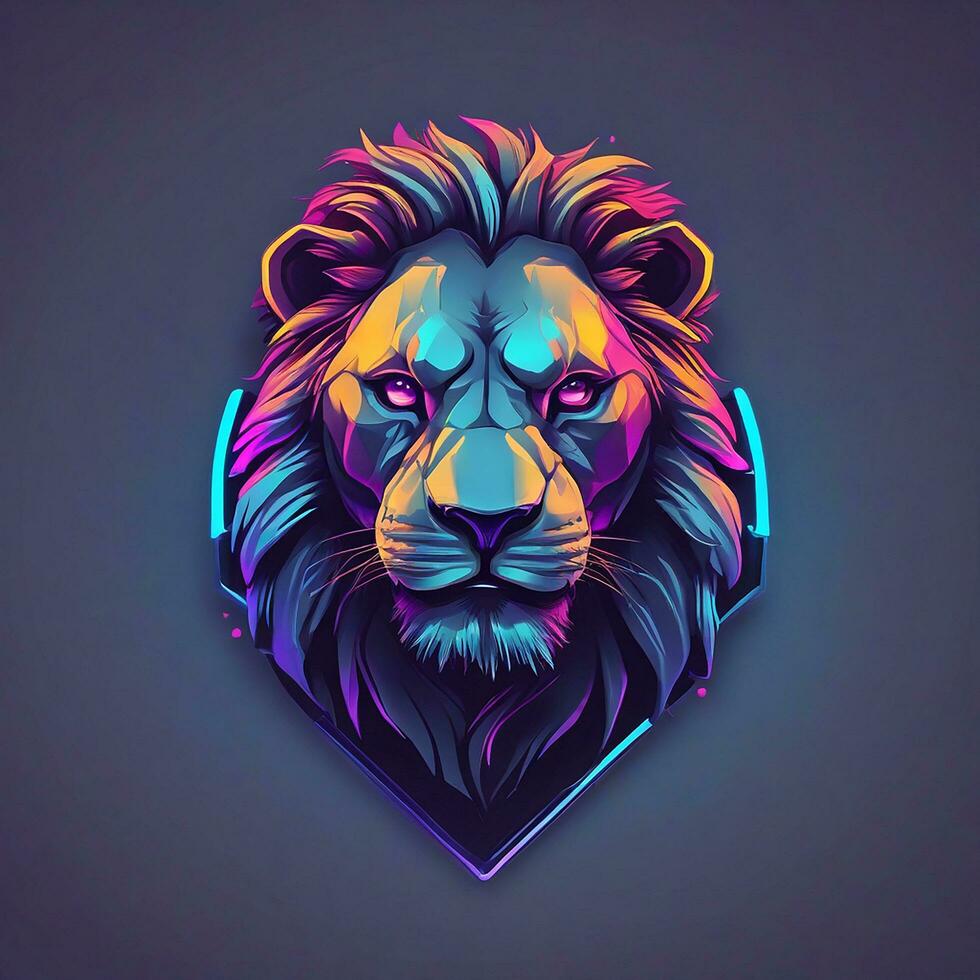 gamer lion logo, minimalism, vector, neon light photo