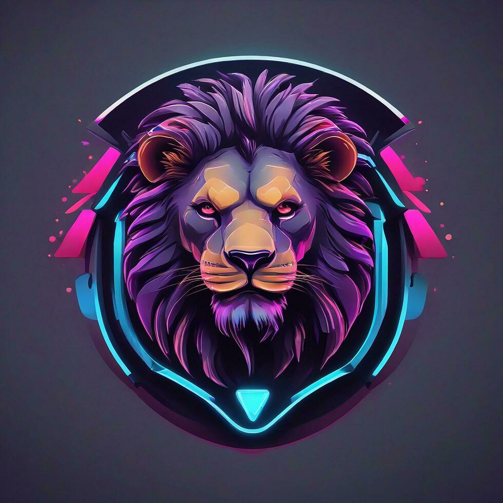 gamer lion logo, minimalism, vector, neon light photo