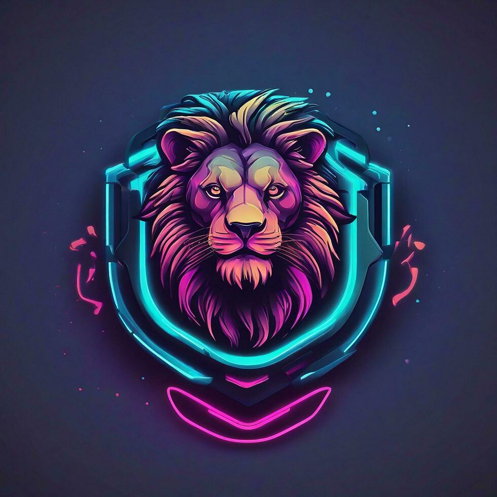 gamer lion logo, minimalism, vector, neon light photo