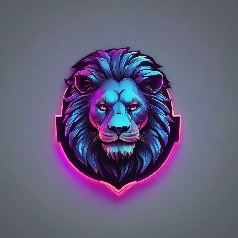 gamer lion logo, minimalism, vector, neon light photo