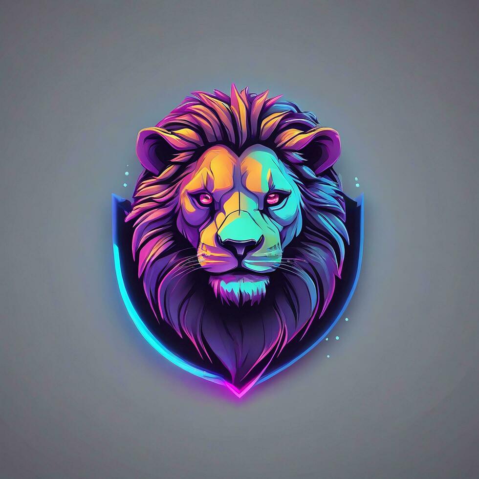 gamer lion logo, minimalism, vector, neon light photo