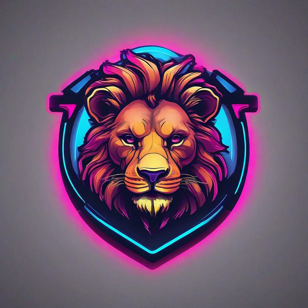 gamer lion logo, minimalism, vector, neon light photo