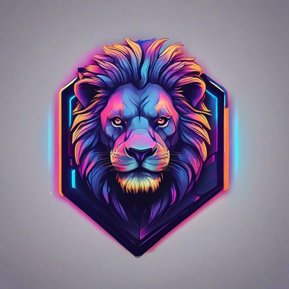 gamer lion logo, minimalism, vector, neon light photo