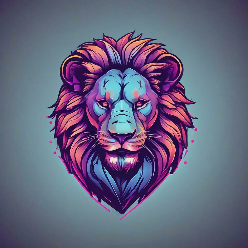 gamer lion logo, minimalism, vector, neon light photo