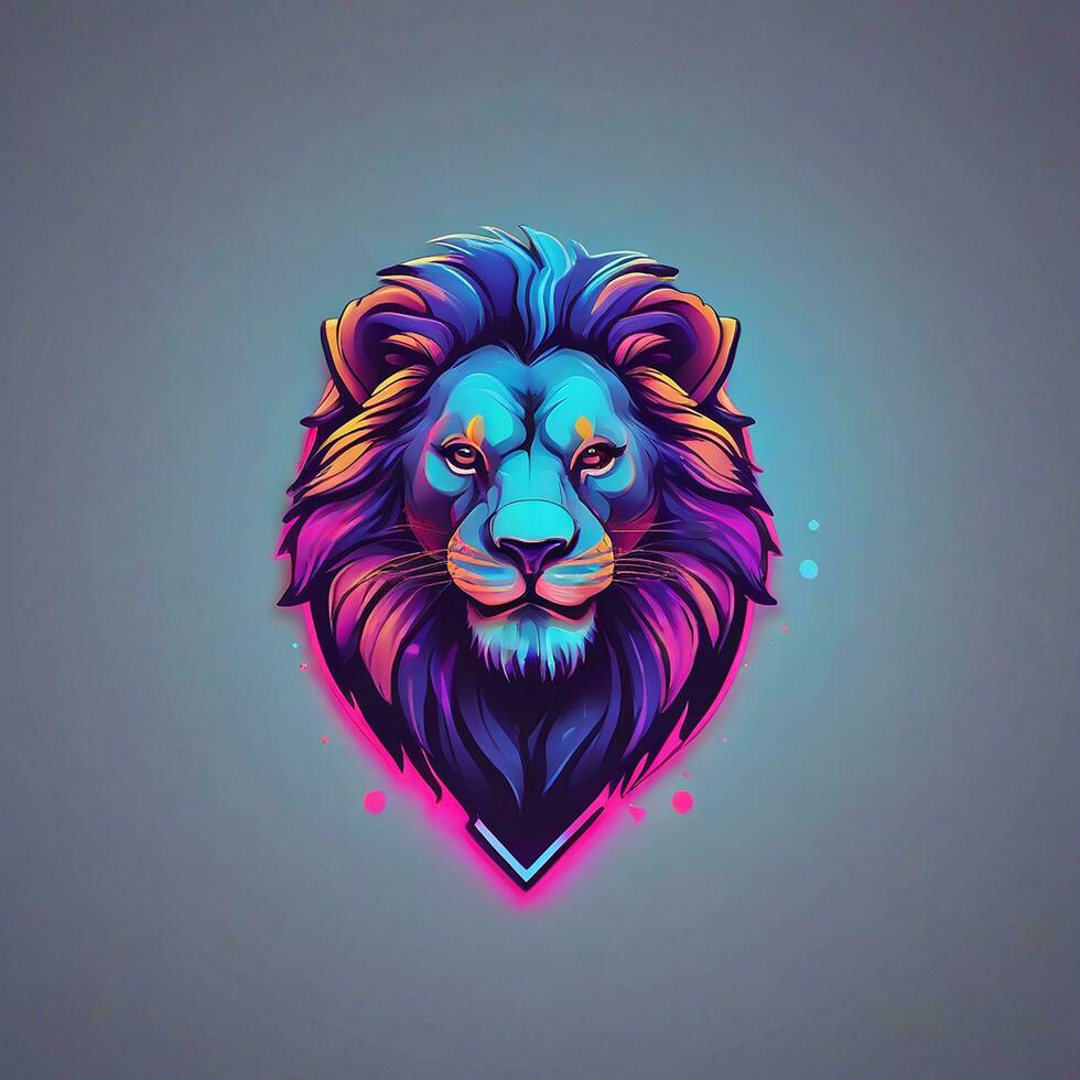 gamer lion logo, minimalism, vector, neon light photo