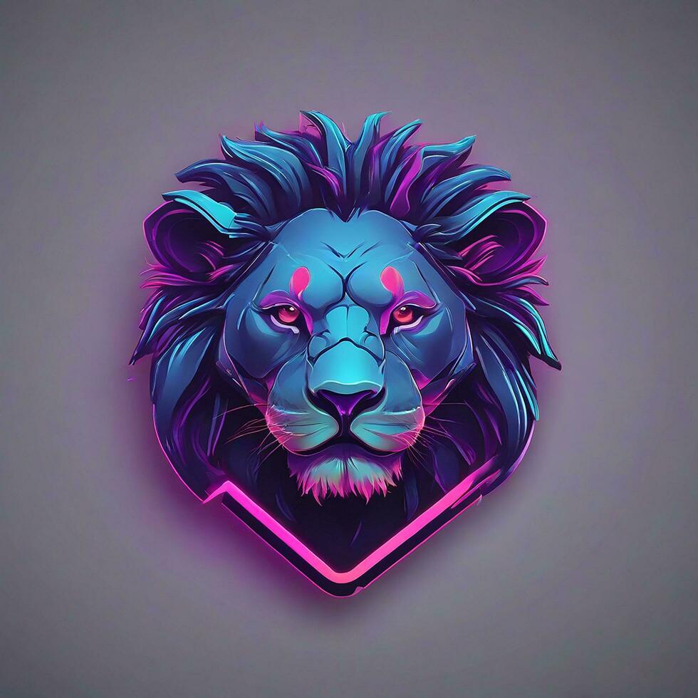 gamer lion logo, minimalism, vector, neon light photo