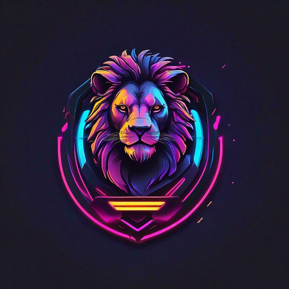 gamer lion logo, minimalism, vector, neon light photo