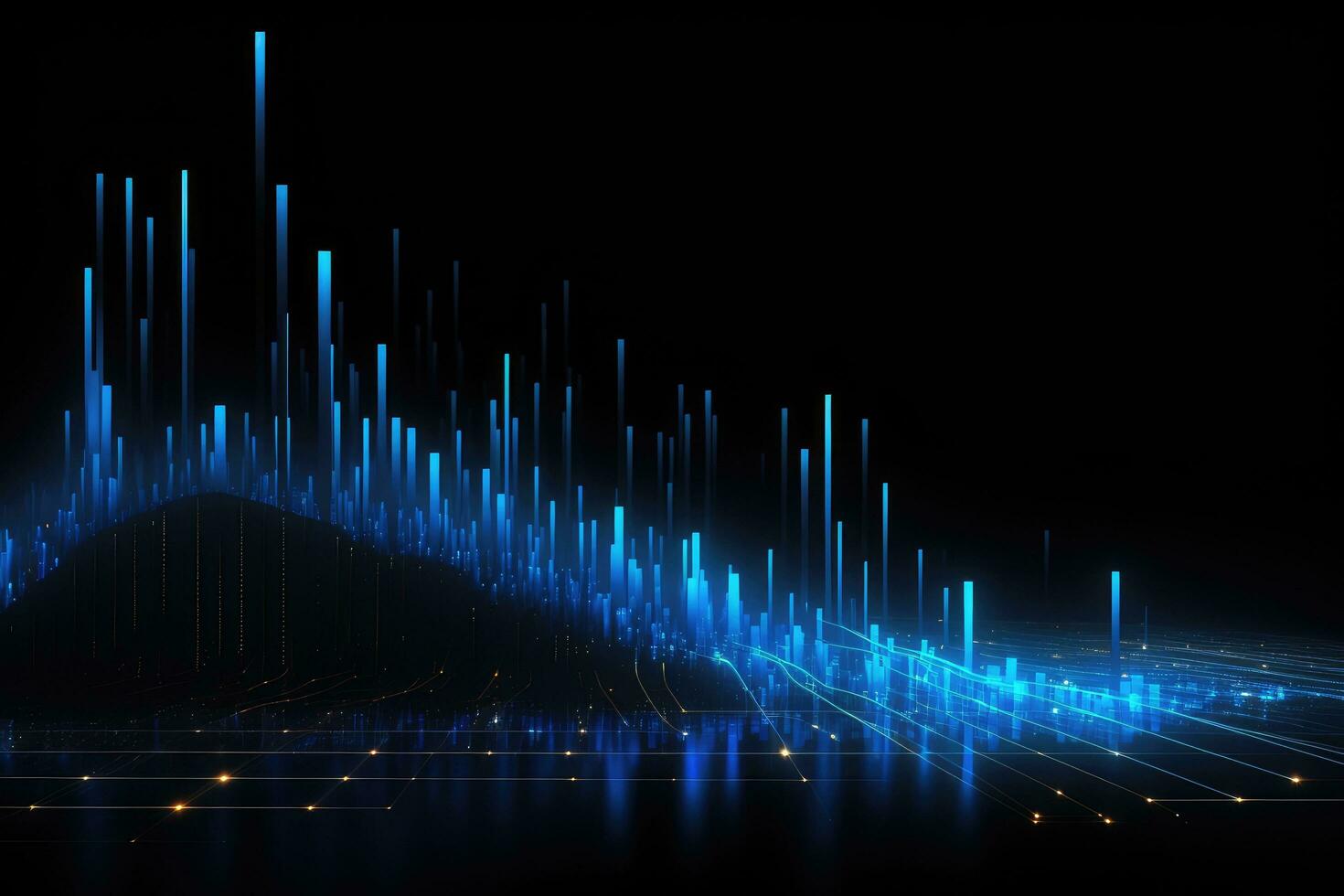 AI generated Futuristic background with glowing lines and bokeh. 3d rendering, Glowing blue lines and an abstract data system on a black background representing a complex data flow, AI Generated photo