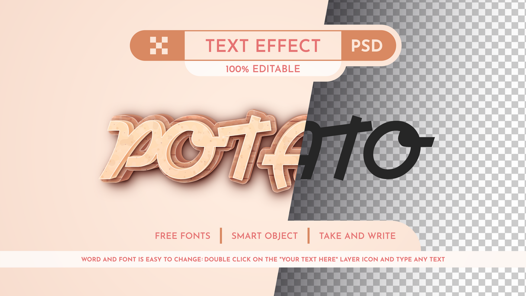 Potato - Editable Text Effect, Font Style psd