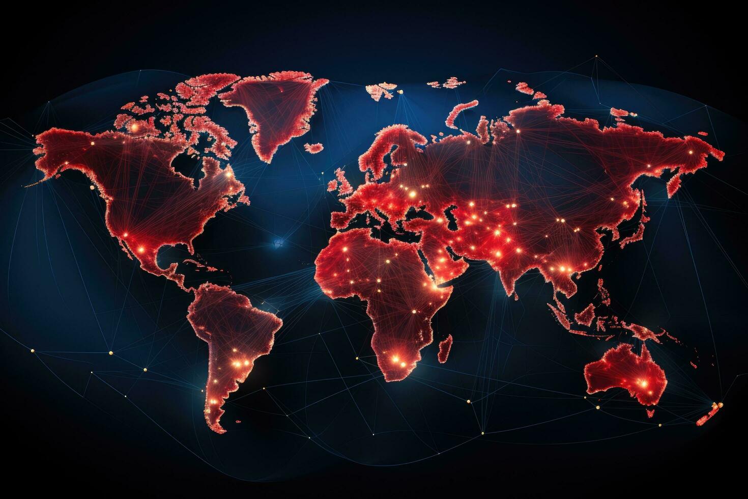 AI generated World map on technological background, glowing lines symbols. Vector illustration, Global networking and international communication symbolized by a world map, AI Generated photo