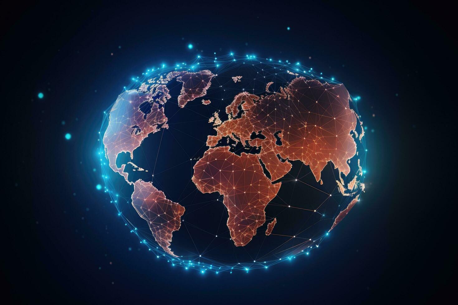 ai generado global red conexión terminado el mundo mapa. 3d representación tonificado imagen, global red conexión concepto con un mundo mapa punto y línea composición para global negocio, ai generado foto