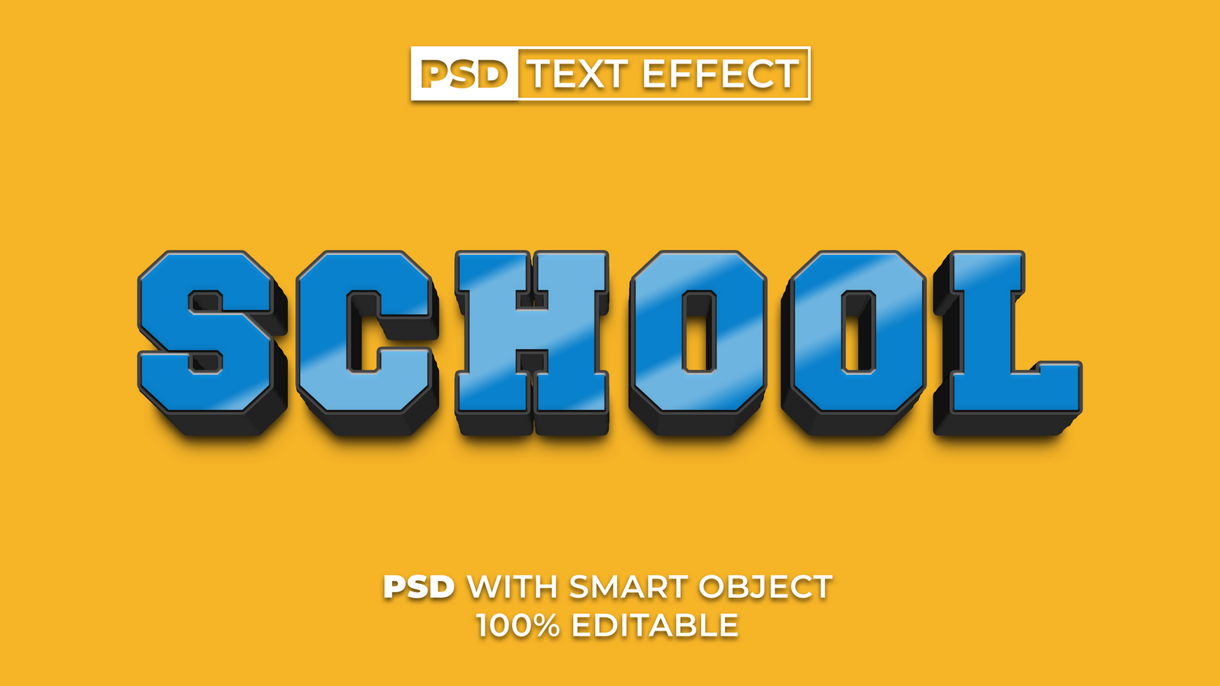Blue School Text Effect 3D Style. psd