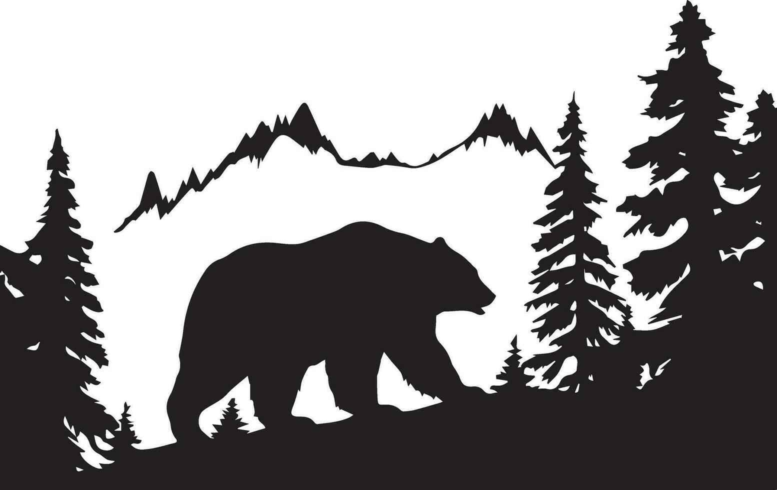 Bear On the forest vector silhouette illustration black color 4