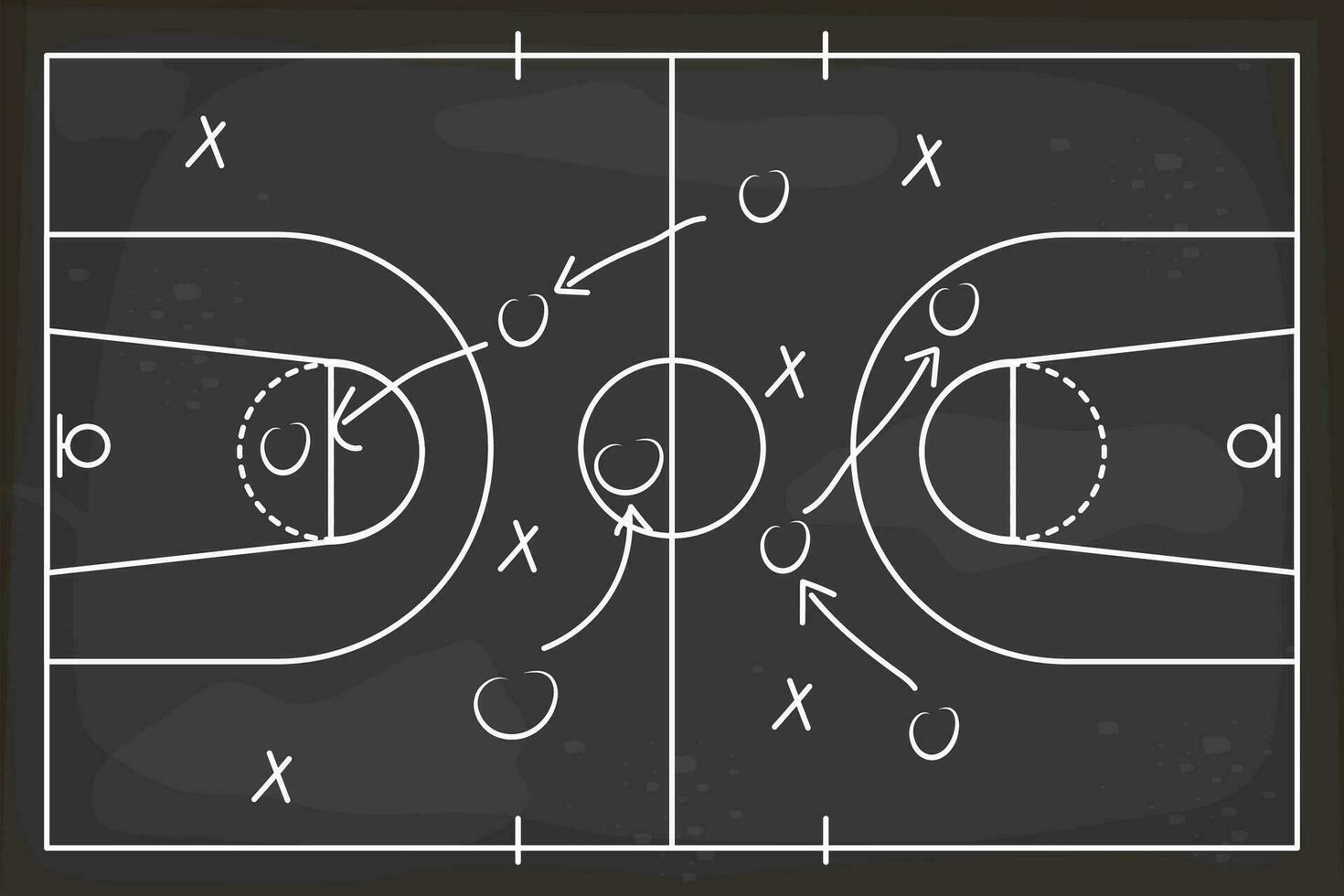 Basketball blackboard with chalk game strategy, coach plan. White lines on board, training, education. Vector illustration