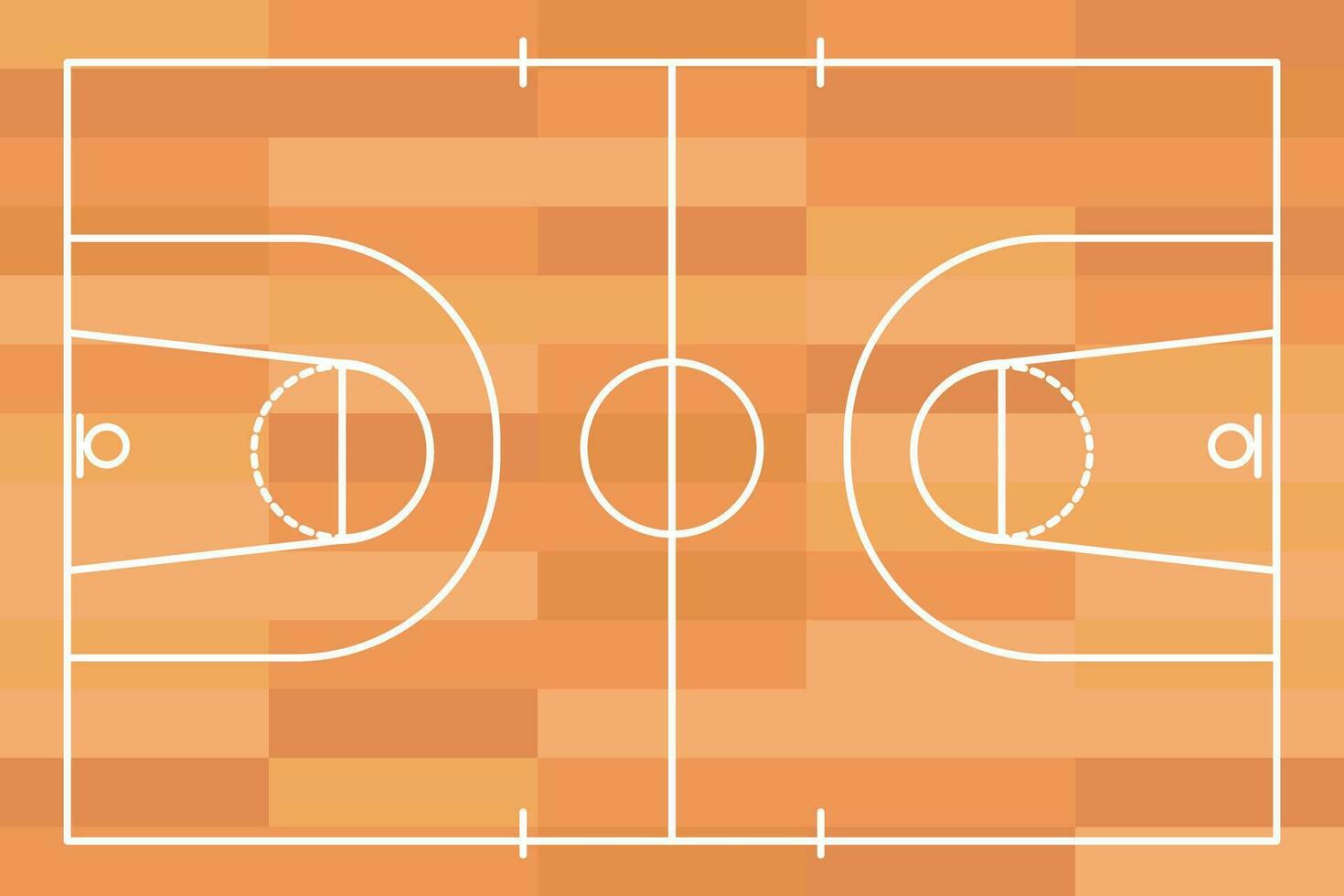 de madera baloncesto Corte piso con líneas parte superior vista, gimnasio parquet, baloncesto campo. vector ilustración