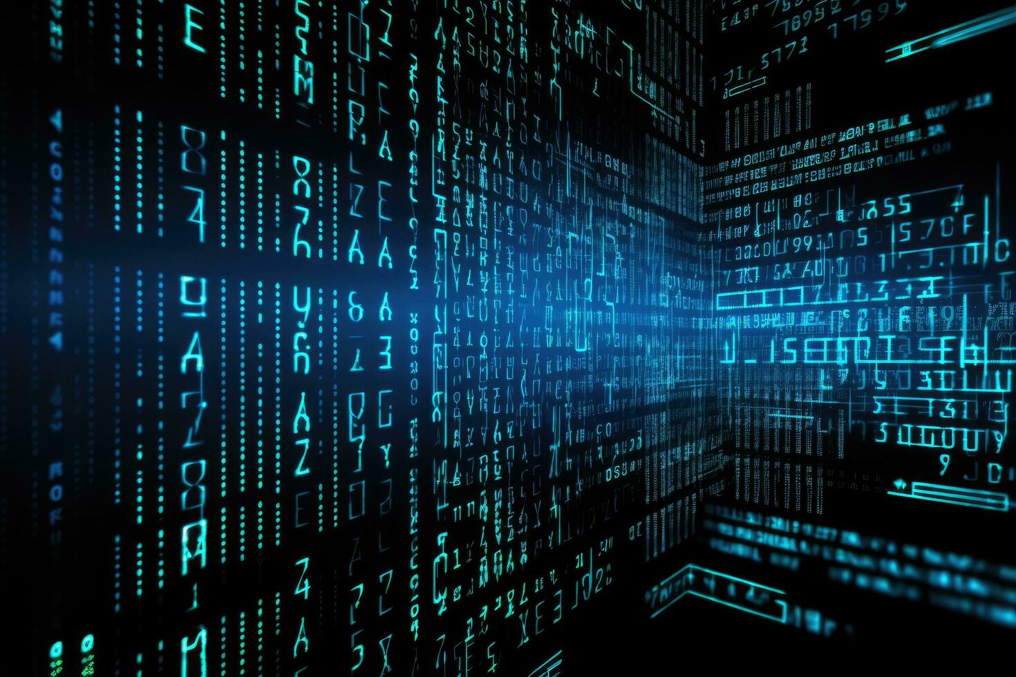 AI generated Blue digital background with binary code. 3d rendering toned image, Digital background with blue binary code and AI algorithms against a black background, AI Generated photo