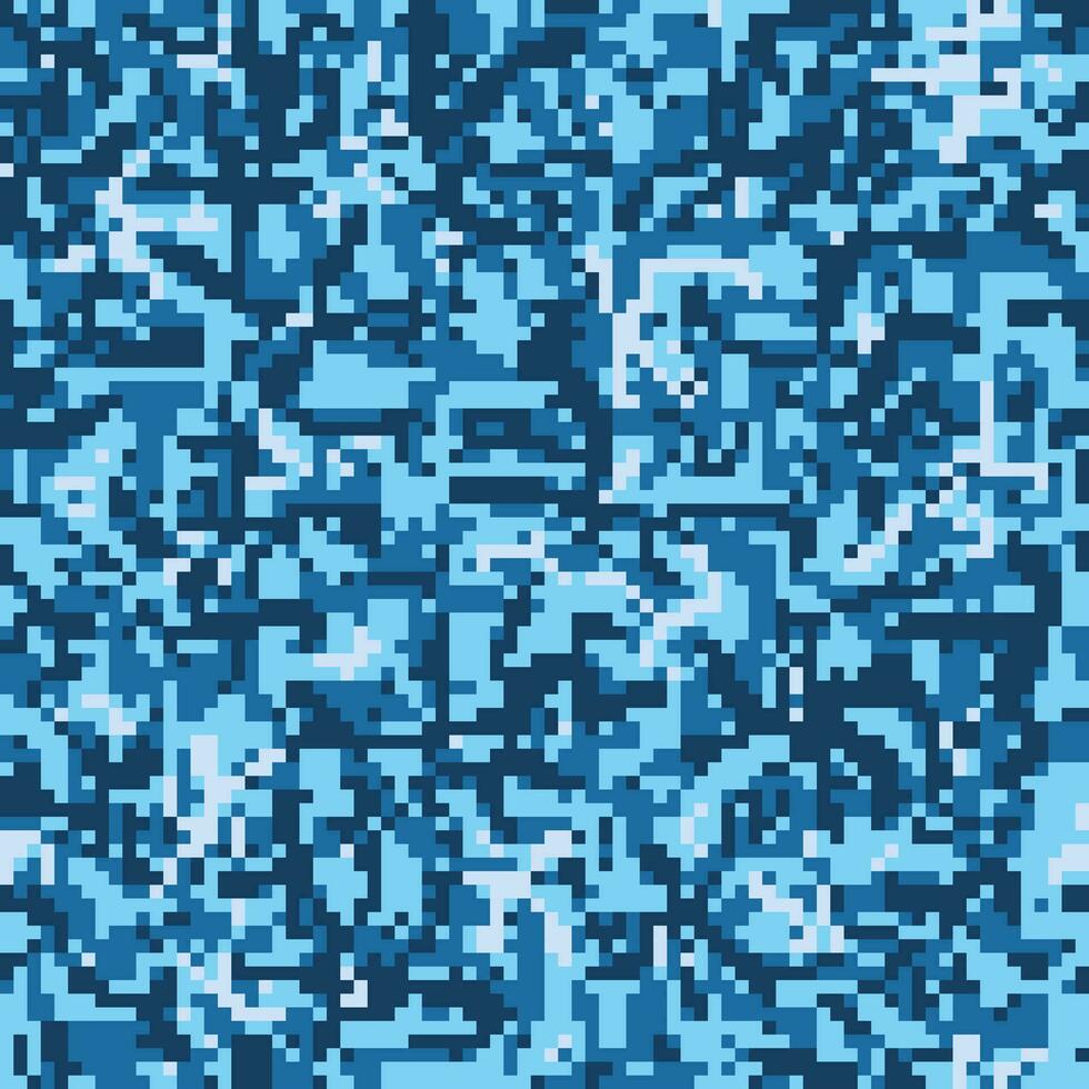 Digital monochrome azure blue camouflage seamless pattern. vector