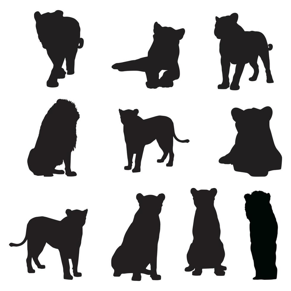 Silhouette lion collection - vector illustration.Lion Silhouette, set vector Animals Icons