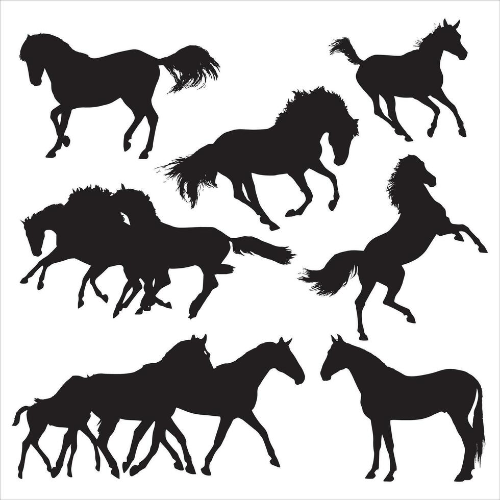 caballos silueta conjunto vector ilustración, colección de caballo silueta