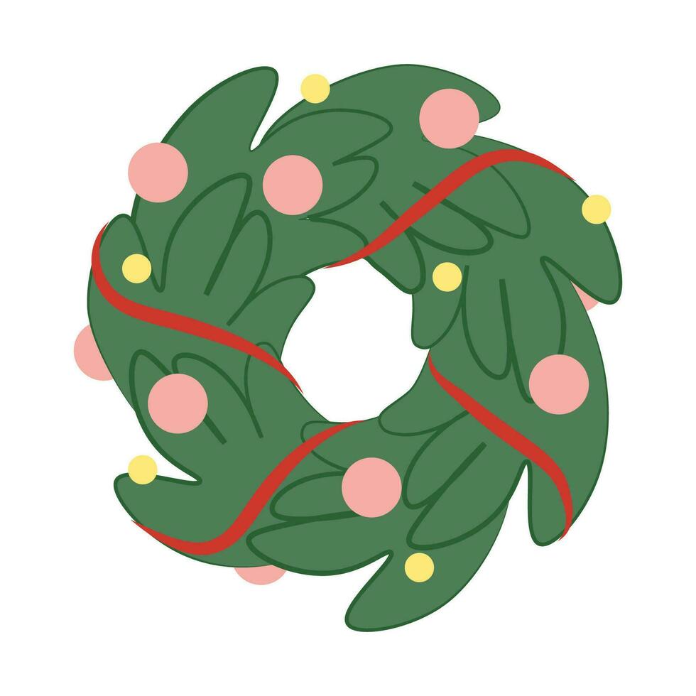 Fluffy Christmas wreath with Christmas balls and toys vector