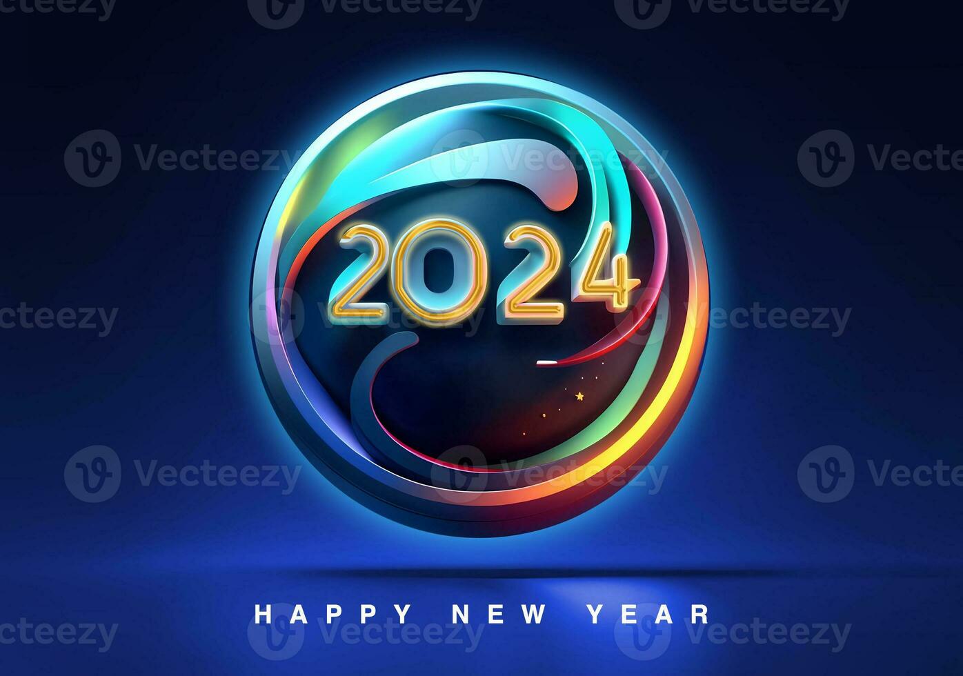 Happy new Year 2024 3D render Greetings Card simple illustration elegant luxurious card design photo