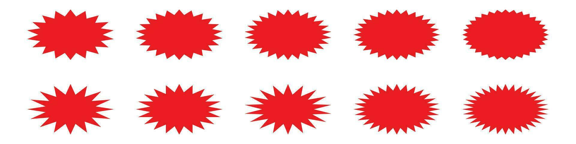 Set of red retro blank starburst, sunburst badges. Vector illustration.