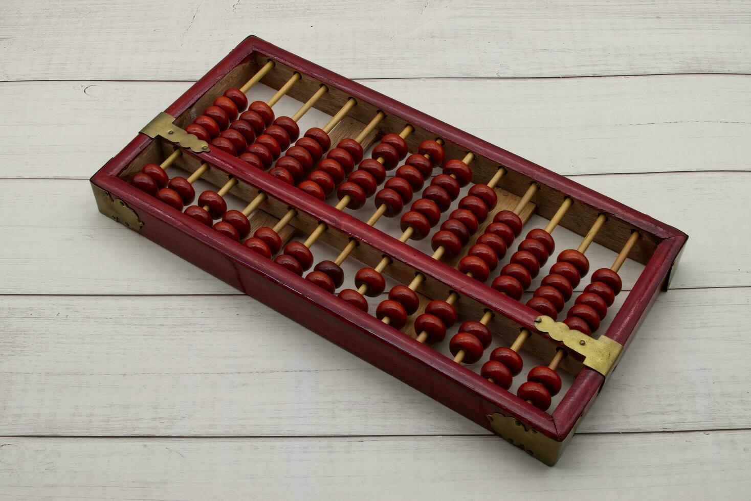 Chinese Abacus. Math calculation tool. Ancient calculator. Wooden background photo