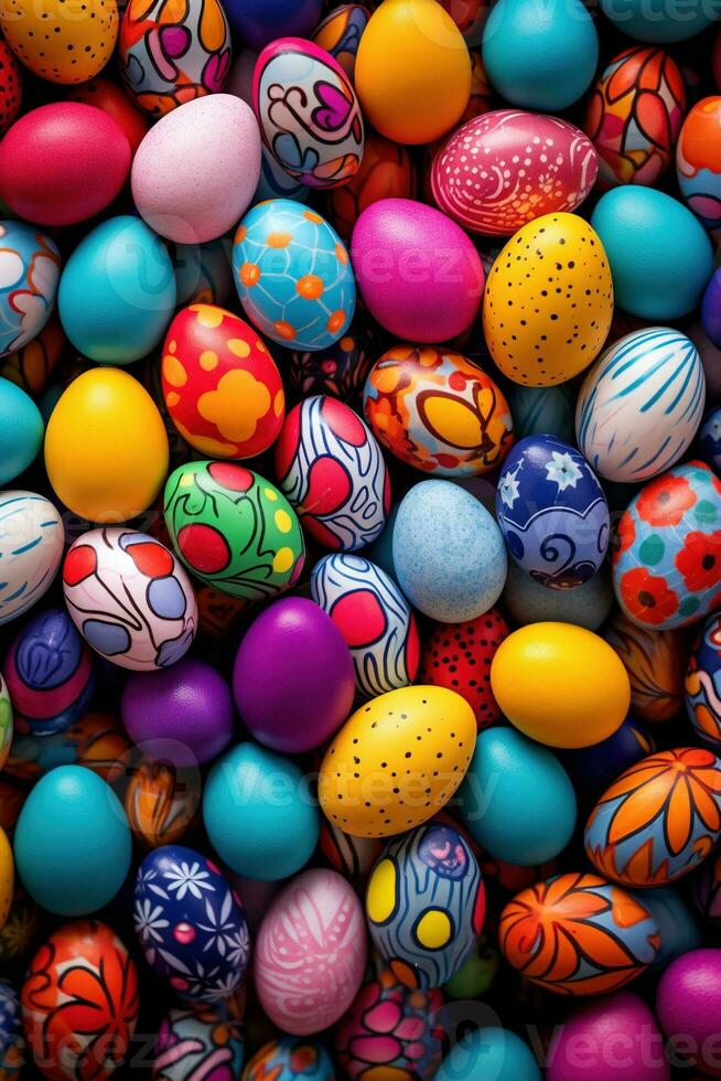 AI generated Easter eggs background photo