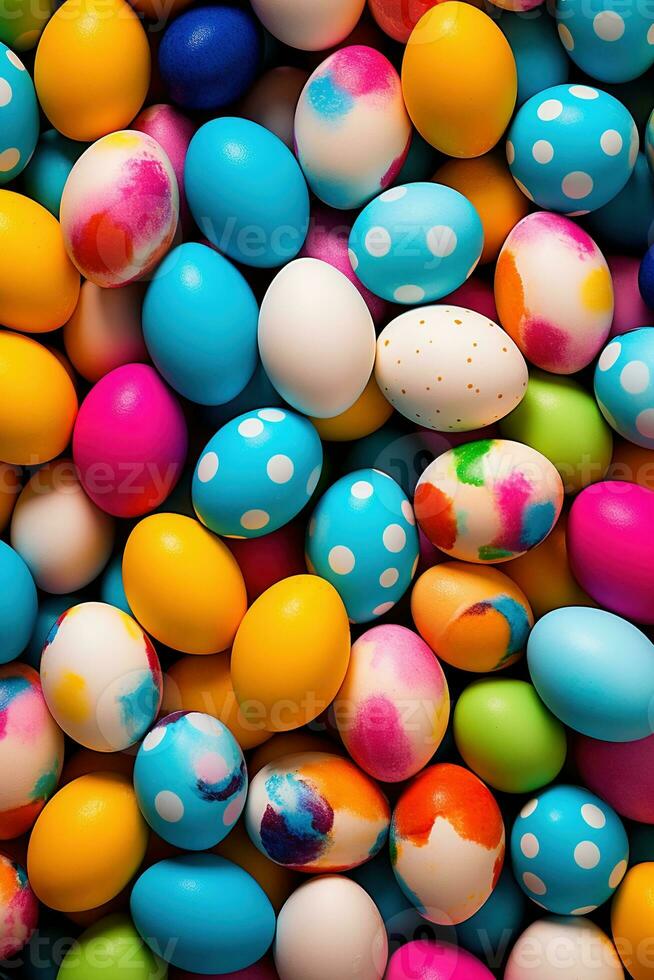 AI generated Colorful Easter eggs background photo