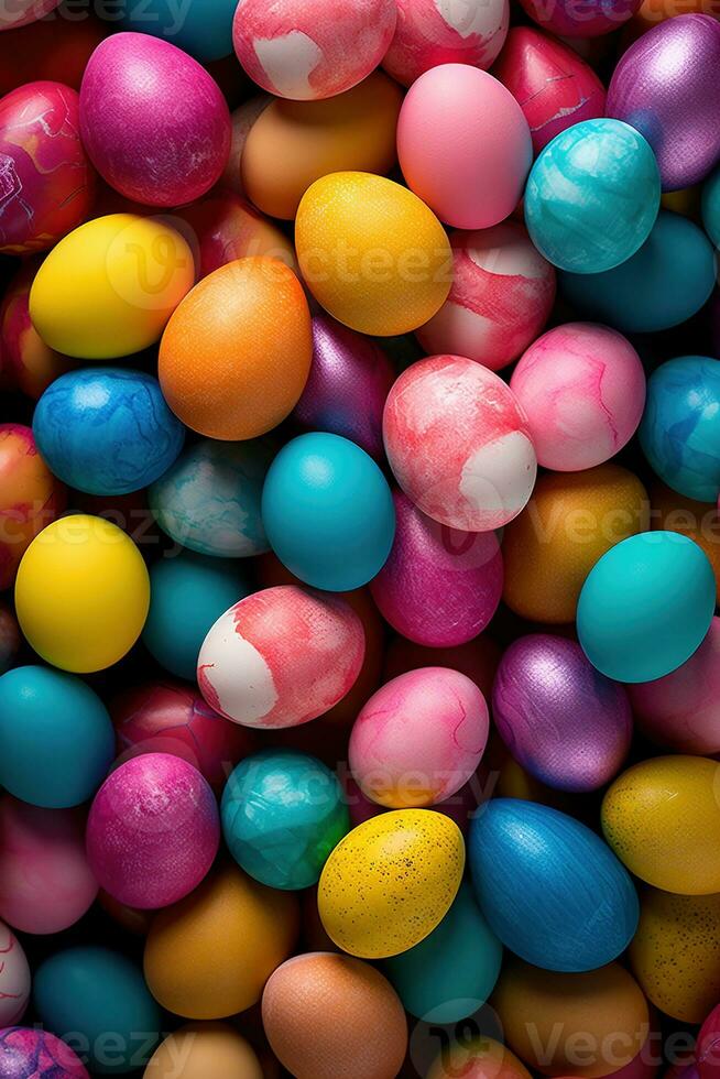 AI generated Colorful Easter eggs background photo