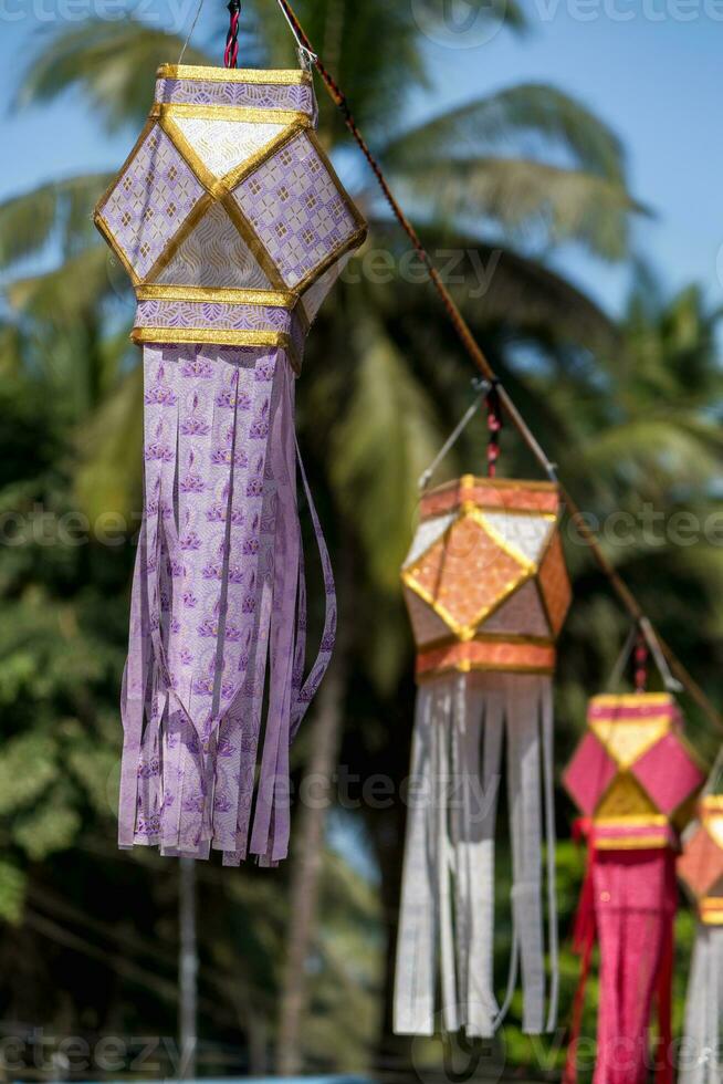 Traditional Diwali decorative paper lantern on street photo