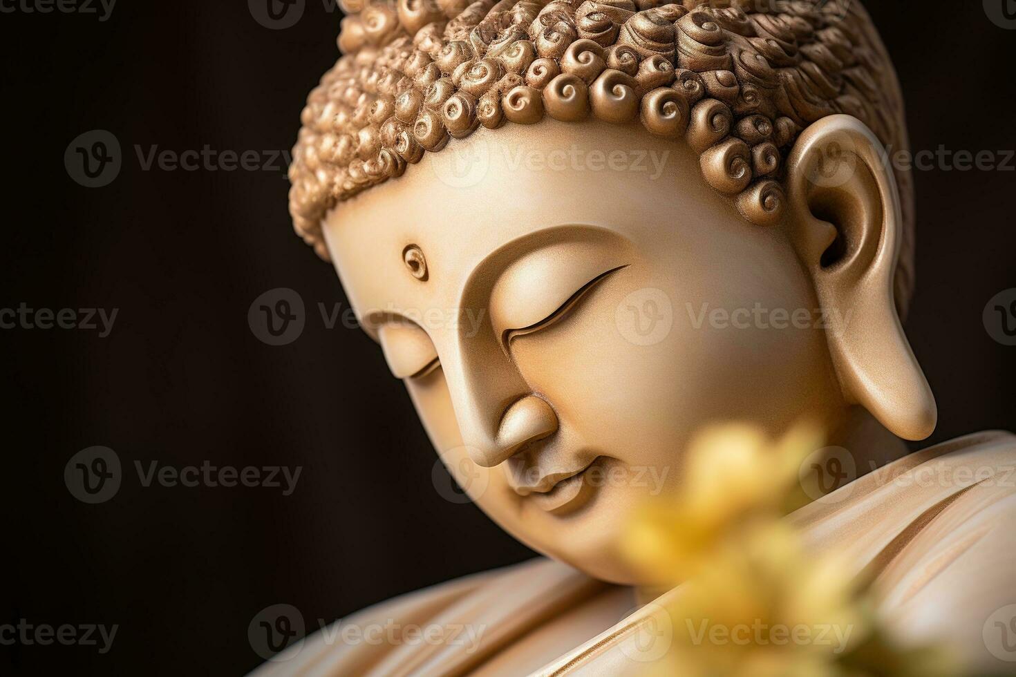 AI generated closeup of Buddha statue in buddhist temple photo