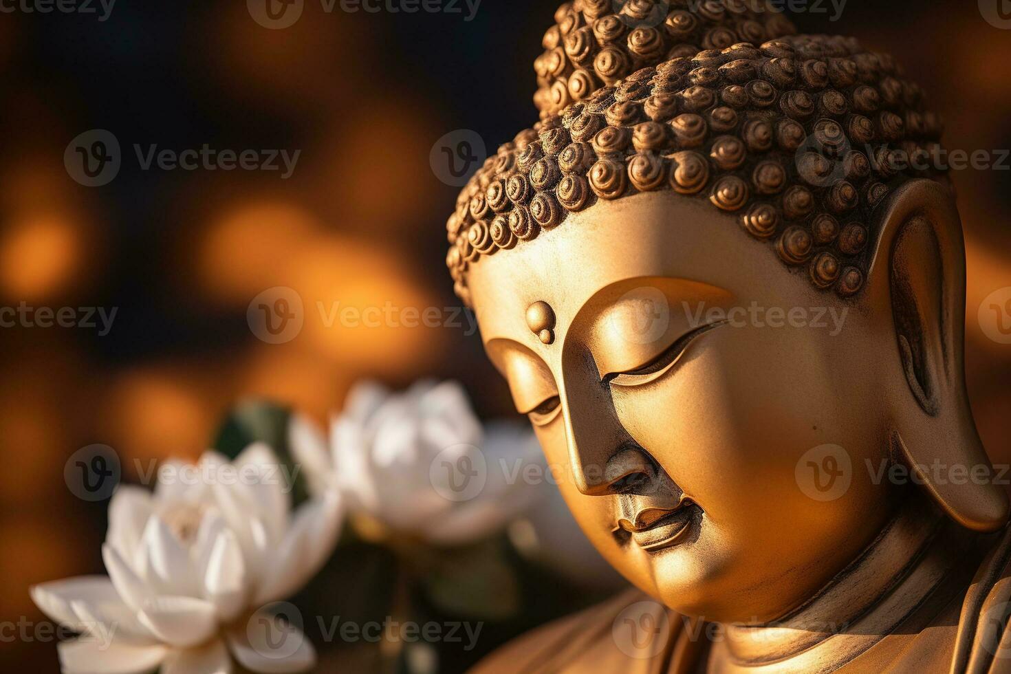 AI generated closeup of Buddha statue in buddhist temple photo